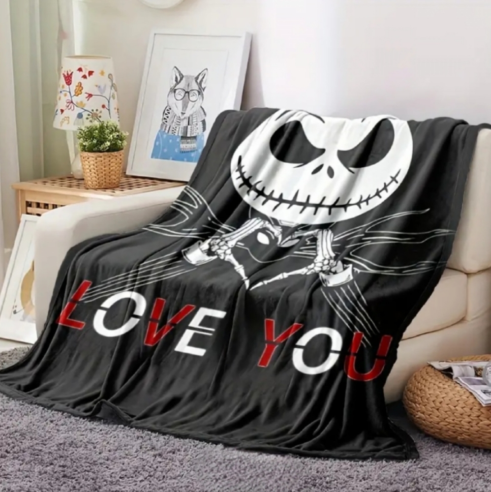"LOVE YOU" Jack Nightmare Before Christmas Flannel Throw Valentine's Day Blanket